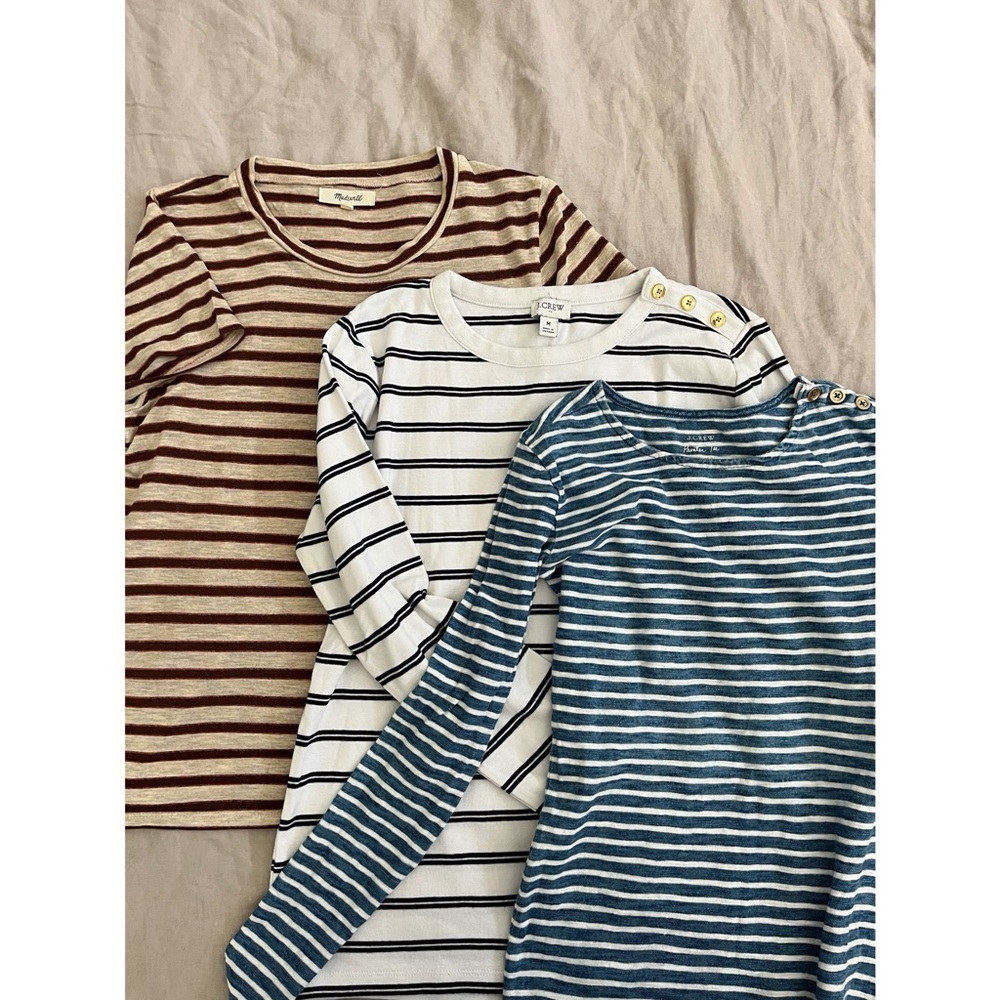 3 striped MADEWELL & JCREW t-shirts brown & blue Sz S ⚓️